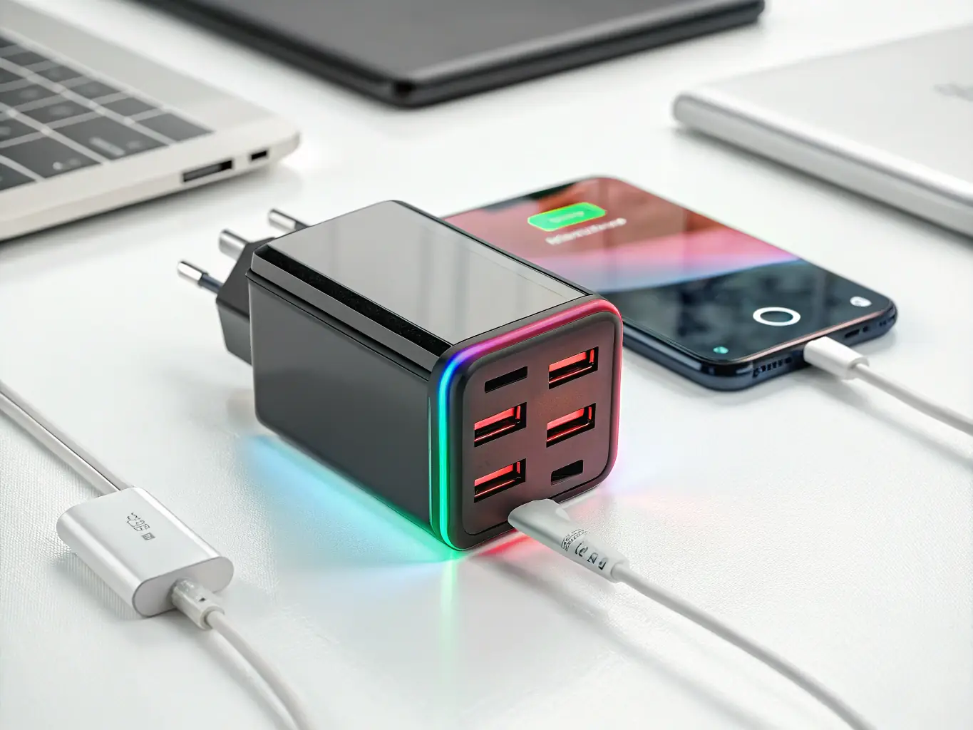 An image of a battery power station with various output ports (AC, USB, DC) clearly visible. The image is used to showcase the different types of output ports available on battery power stations.